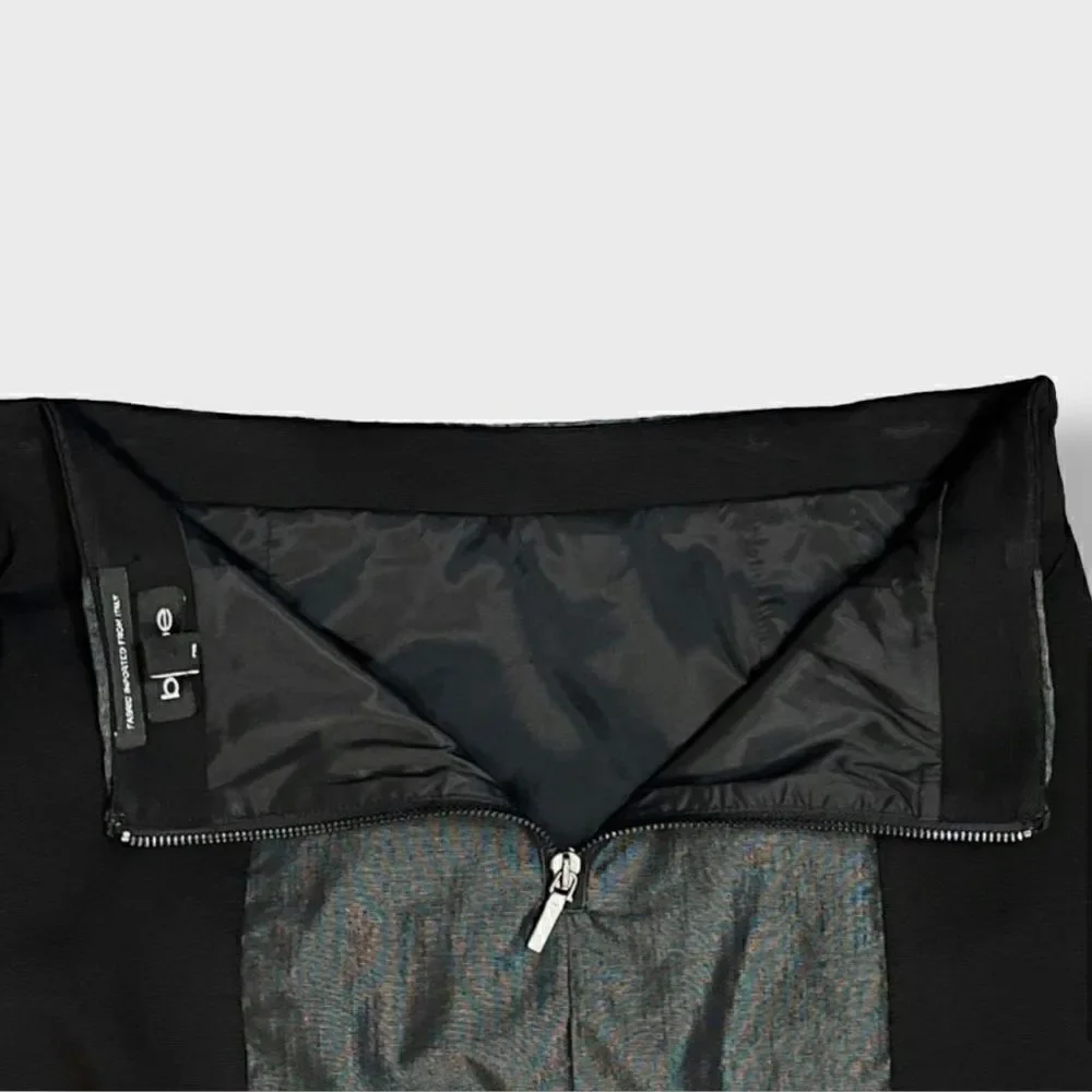 Bebe Black & Silver Stretchy Mini Skirt With Removable Elastic Belt Sz 8